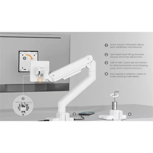 Equip Monitor Asztali konzol - 650181 (17"-49", 1 monitor, dönthető, forgatható, Max.: 20kg, fehér)