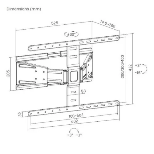 Equip TV Fali konzol - 650344 (43"-90", Max.: 50kg, dönthető, forgatható, fekete)