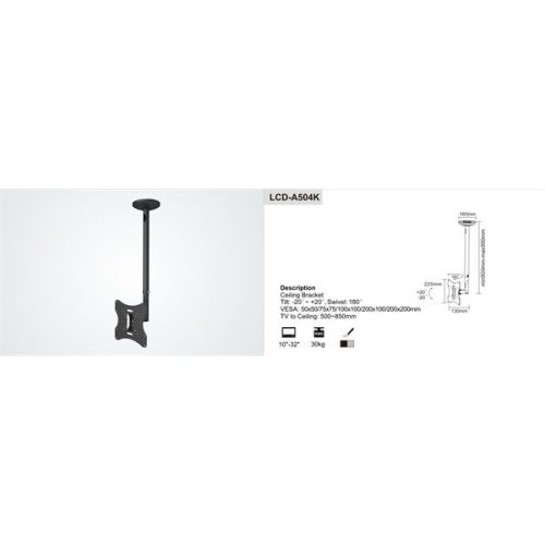 SUNNE (LCD-A504K) Monitor/TV mennyezeti konzol, dönthető, forgatható, 23-42"