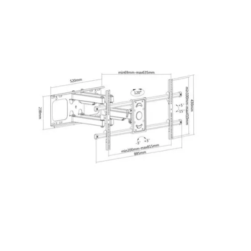Manhattan TV állvány - Fali, dönthető, forgatható, TV állvány Fekete (max.VESA:800x400)(37"-90"-ig)