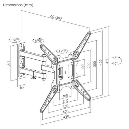 Manhattan TV állvány - Fali, dönthető, forgatható, TV állvány Fekete (max.VESA:400x400)(23"-55"-ig)