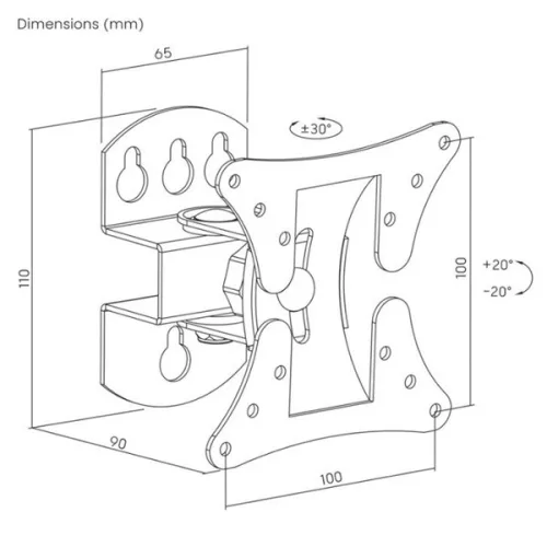 Manhattan TV állvány - Fali, forgatható, pivot, Fekete (max.VESA:100x100)(13"-32"-ig)
