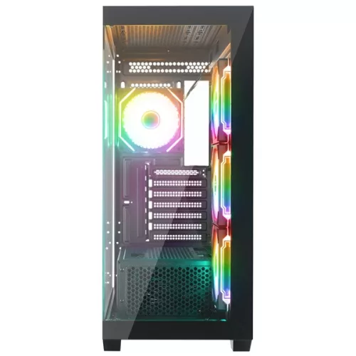 Rampage Számítógépház - HYDRA V4 (fekete; üveg; ATX; alsó táp; 4x120mm RGB, 1xUSB3.0 + 2xUSB2.0)