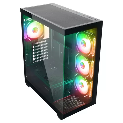 Rampage Számítógépház - HYDRA V4 (fekete; üveg; ATX; alsó táp; 4x120mm RGB, 1xUSB3.0 + 2xUSB2.0)
