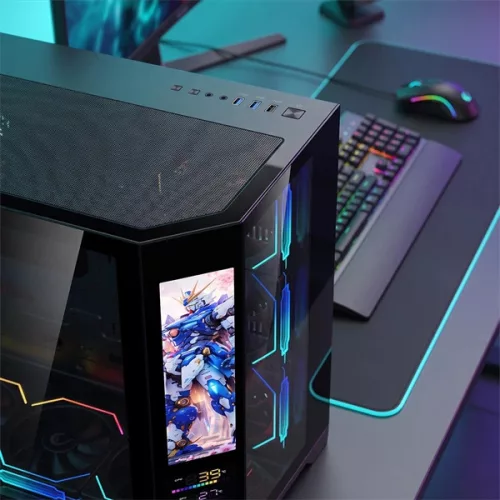 Rampage Számítógépház - NOVA V2 (fekete; üveg; ATX; 9,17" LCD kijelző, 7x120mm A-RGB, 1xUSB3.0 + 1xUSB-C)