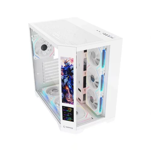 Rampage Számítógépház - NOVA V2 (fehér; üveg; ATX; 9,17" LCD kijelző, 7x120mm A-RGB, 1xUSB3.0 + 1xUSB-C)