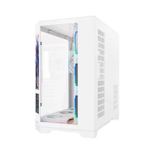 Rampage Számítógépház - NOVA V2 (fehér; üveg; ATX; 9,17" LCD kijelző, 7x120mm A-RGB, 1xUSB3.0 + 1xUSB-C)