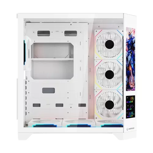 Rampage Számítógépház - NOVA V2 (fehér; üveg; ATX; 9,17" LCD kijelző, 7x120mm A-RGB, 1xUSB3.0 + 1xUSB-C)