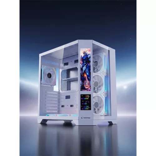 Rampage Számítógépház - NOVA V2 (fehér; üveg; ATX; 9,17" LCD kijelző, 7x120mm A-RGB, 1xUSB3.0 + 1xUSB-C)
