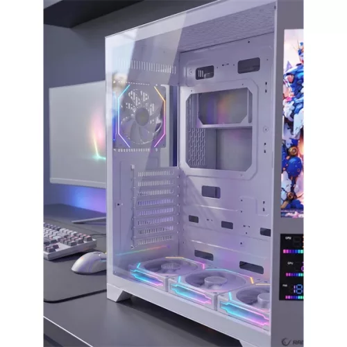 Rampage Számítógépház - NOVA V2 (fehér; üveg; ATX; 9,17" LCD kijelző, 7x120mm A-RGB, 1xUSB3.0 + 1xUSB-C)
