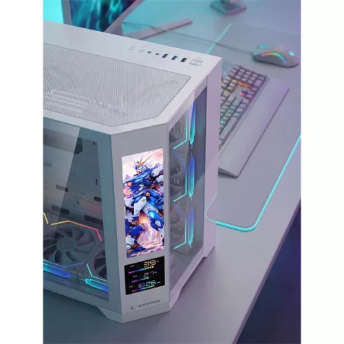Rampage Számítógépház - NOVA V2 (fehér; üveg; ATX; 9,17" LCD kijelző, 7x120mm A-RGB, 1xUSB3.0 + 1xUSB-C)