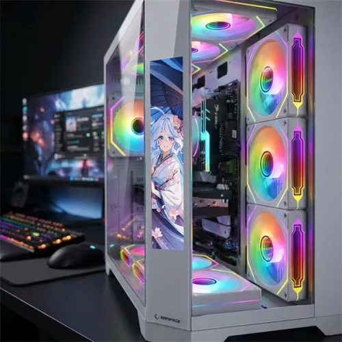Rampage Számítógépház - NOVA (fehér; üveg; ATX; 9,17" TFT kijelző, 7x120mm RGB, 1xUSB3.0 + 1xUSB2.0)