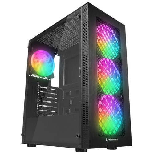 Everest Számítógépház -  PLAID V1 (fekete; üveg; ATX; alsó táp; 4x120mm RGB, 1xUSB3.0 + 2xUSB2.0)