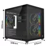 Rampage Számítógépház - LUMID (fekete; ablakos; BTF, mATX, Type-C, USB 3.0, alsó táp, 3x120mm A-RGB)