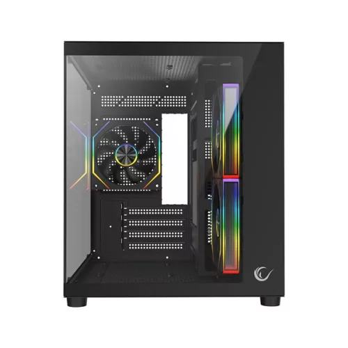 Rampage Számítógépház - LUMID (fekete; ablakos; BTF, mATX, Type-C, USB 3.0, alsó táp, 3x120mm A-RGB)