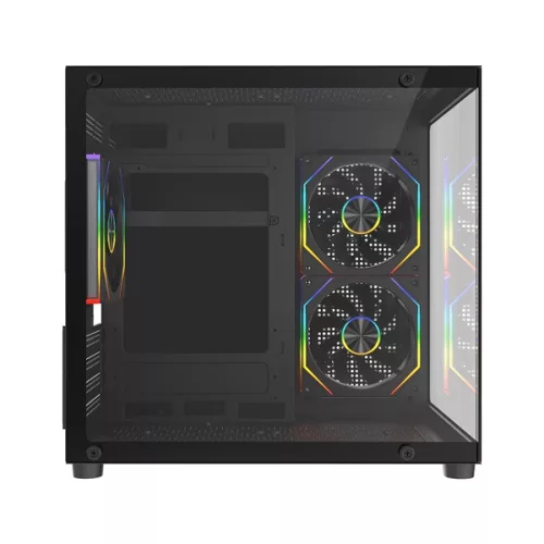 Rampage Számítógépház - LUMID (fekete; ablakos; BTF, mATX, Type-C, USB 3.0, alsó táp, 3x120mm A-RGB)