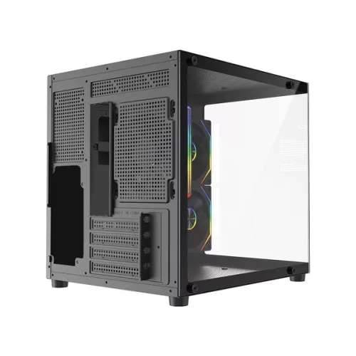 Rampage Számítógépház - LUMID (fekete; ablakos; BTF, mATX, Type-C, USB 3.0, alsó táp, 3x120mm A-RGB)