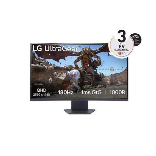 LG Monitor 32" Gamer - 32GS60QC-B (Ívelt, VA, 16:9; 2560x1440; 180Hz; 1ms; 300cd; HDMIx2; DP; FreeSync; HDR10; sRGB99%)