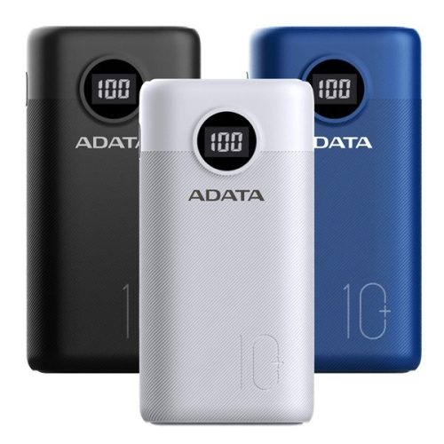 ADATA Akkubank - P10000QCD 10000mAh (Powerbank, 2xUSB-A, 1xUSB-C, kijelző, kék)