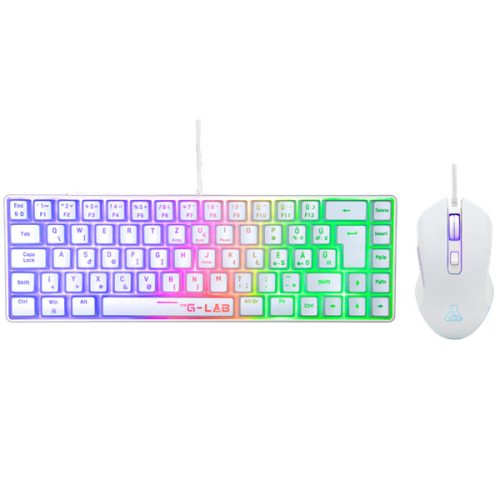 The G-Lab Gaming kit - 2 in 1 COMBO HYDROGEN W/HU (TKL billentyűzet, egér, 6200 DPI, RGB, USB-A, fehér, magyar)