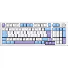   The G-Lab Vezeték nélküli Gamer Billentyűzet - KEYZ ELITE 400 WB/US (RGB, 2,4Ghz+BT+Wired, 1000Hz, USB, fehér-kék angol)