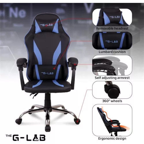 The G-Lab Gamer szék - KS NEON BLACK (fekete; 150°-ig dönthető háttámla, állítható magasság; áll. kartámasz, 120kg)