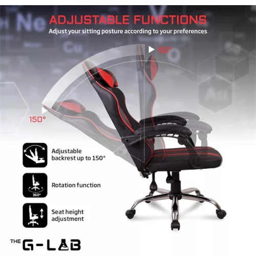 The G-Lab Gamer szék - KS NEON BLACK (fekete; 150°-ig dönthető háttámla, állítható magasság; áll. kartámasz, 120kg)