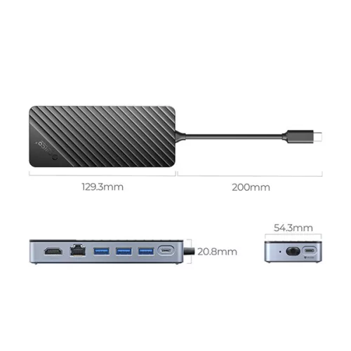 Orico USB Hub - YSA6-U3-GY (4 port, Bemenet: USB-A/C, Kimenet: 1xUSB-A 3.0, 2xUSB-A 2.0, SD/TF ezüst)