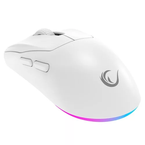 Rampage Vezeték Nélküli Egér - PROTE M5 PRO (Pixart PAW3395, Huano 80M, 26000 DPI, 500mAh, 6 gomb, RGB, Type-C, fehér)