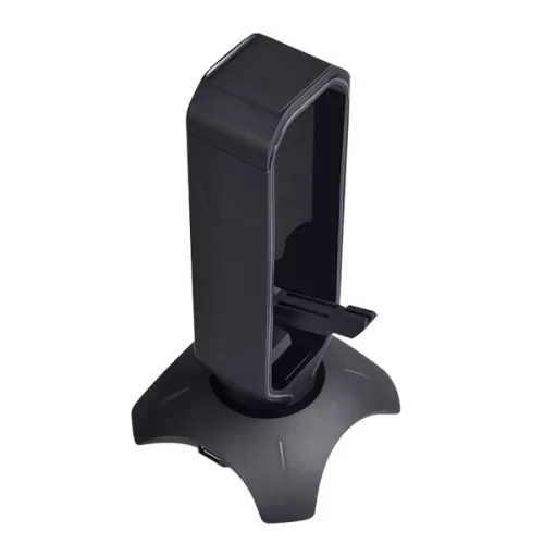 Rampage Fejhallgató állvány - RM-H66 GUARD (fekete, műanyag, USB HUB, Egérkábel tartó, RGB)