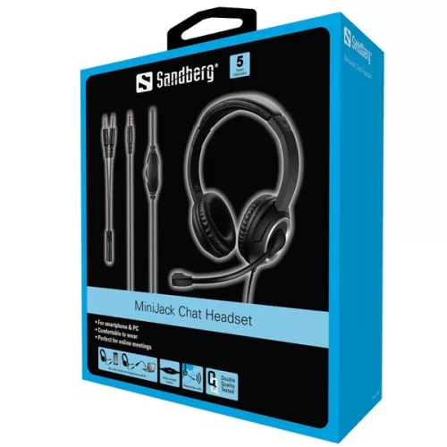 Sandberg Fejhallgató - MiniJack Chat Headset (mikrofon; 3,5mm jack; hangerő szabályzó; 1,8m kábel; fekete)