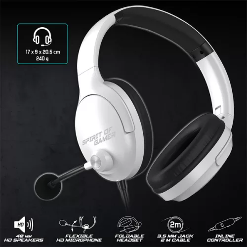 Spirit of Gamer Fejhallgató - PRO-H4 White (MultiPlatform, mikrofon, 3.5mm jack, hangerőszabályzó, fehér)