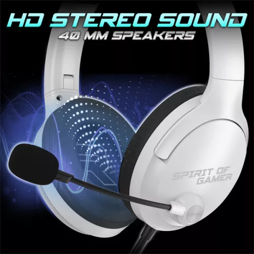 Spirit of Gamer Fejhallgató - PRO-H4 White (MultiPlatform, mikrofon, 3.5mm jack, hangerőszabályzó, fehér)