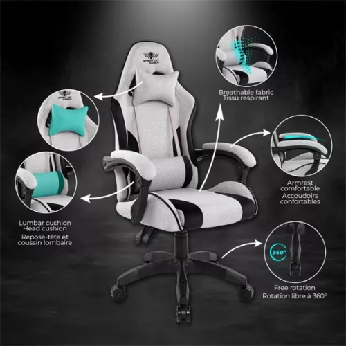 Spirit of Gamer szék - ARENA Light Grey (állítható magasság; párnázott kartámasz; PU; max.120kg-ig, világos-szürke)