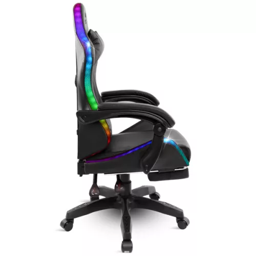 Spirit of Gamer szék - SIRIUS (RGB, állítható dőlés/magasság; kihajtható lábtartó; max.120kg-ig, fekete)