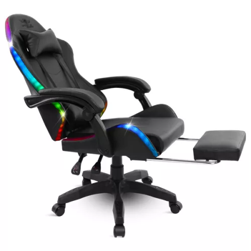 Spirit of Gamer szék - SIRIUS (RGB, állítható dőlés/magasság; kihajtható lábtartó; max.120kg-ig, fekete)