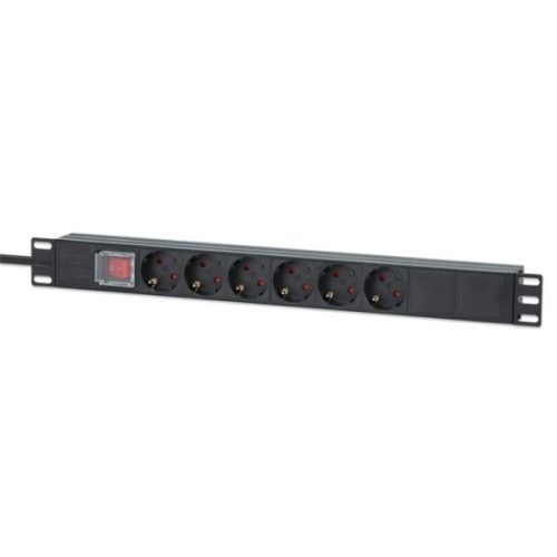 Manhattan elosztó - 19" Rackmount elosztó, 6 aljzat, LED fény, ki-bekapcsoló, 2m