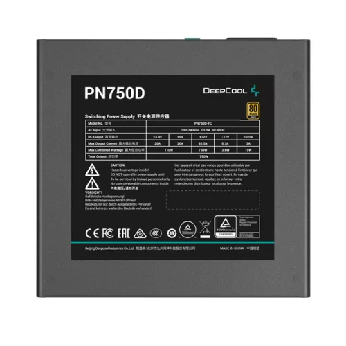 DeepCool Tápegység 750W - Gamerstorm PN750-D (80 Plus Gold, ATX3.1, PCI-E 5.1, Aktív PFC, 12cm)