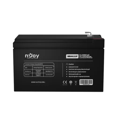 NJOY Szünetmentes akkumulátor - HR09122F (12V/9Ah, High Rate Discharge,  Long-life, T2/F2, zárt, gondozás mentes, AGM)