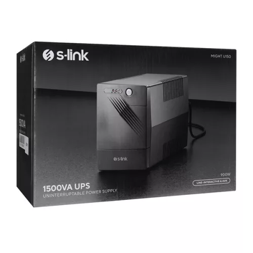 S-Link szünetmentes 1000VA - MIGHT U100 (1000VA, 12V7Ah*2, 600W, Line-Interactive, 4 schuko)