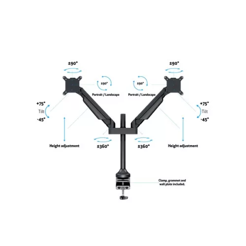 MULTIBRACKETS 2 karos asztali konzol, M VESA Gas Lift Arm Dual Black (15-32", max.VESA: 100x100 mm, 10 kg)