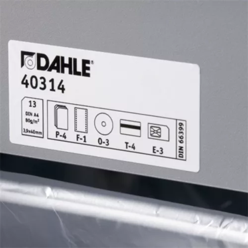DAHLE Iratmegsemmisítő 40306 BaseCLASS, CD/DVD/Kártya/Gémkapocs, 27 lap (70gr), 22 lap (80gr), P-2/O-2/T-2/E-2, 60 liter