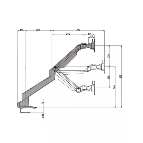 MULTIBRACKETS Gaslift asztali rögzítő kétkaros konzol, 15-32",  fehér