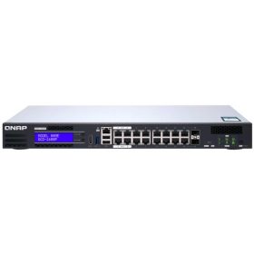   QNAP Switch QGD-1600P-4G 4x1.8 GHz, 16-port: 2x1GbE SFP+/RJ45 combo, 14x1GbE, 4 GB RAM, POE, Web menedzselt