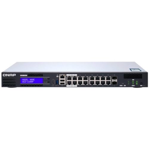 QNAP Switch QGD-1600P-4G 4x1.8 GHz, 16-port: 2x1GbE SFP+/RJ45 combo, 14x1GbE, 4 GB RAM, POE, Web menedzselt