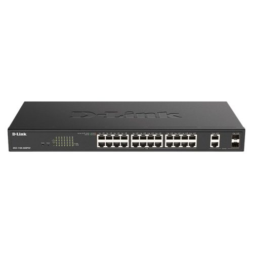 D-LINK Switch 24x1000Mbps (24xPOE) + 2xGigabit kombó SFP Fémházas Menedzselhető Rackes, DGS-1100-26MPV2/E