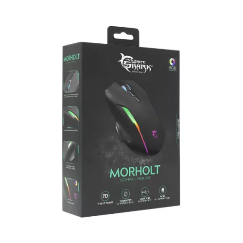 WHITE SHARK MORHOLT (GM-9009) gamer egér, 7D, fekete, 7200 dpi, RGB