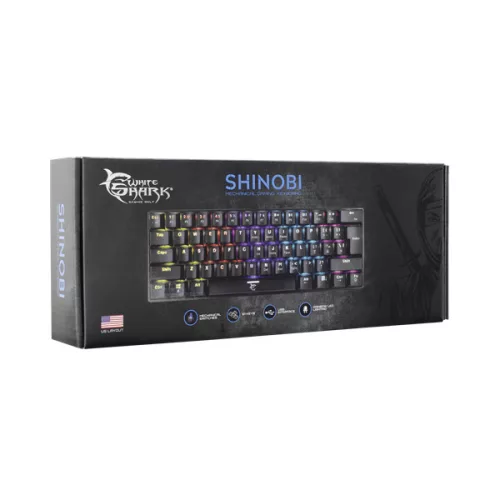 WHITE SHARK SHINOBI mechanikus (blue switch) gamer billentyűzet, fekete (angol)