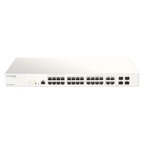 D-LINK Switch 24x1000Mbps(24xPOE) + 4xGigabit kombó Fémházas, Menedzselhető + 1 év Nuclias, DBS-2000-28P/E