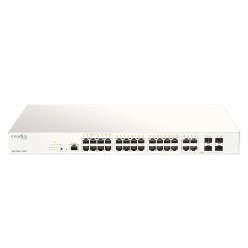 D-LINK Switch 24x1000Mbps(24xPOE) + 4xGigabit kombó Fémházas, Menedzselhető (193W POE) + 1 év Nuclias, DBS-2000-28MP/E